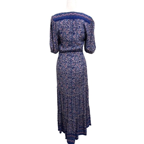 Faherty Orinda Maxi Dress Blue Floral Button Front Prairie Womens Size M - Picture 4 of 8